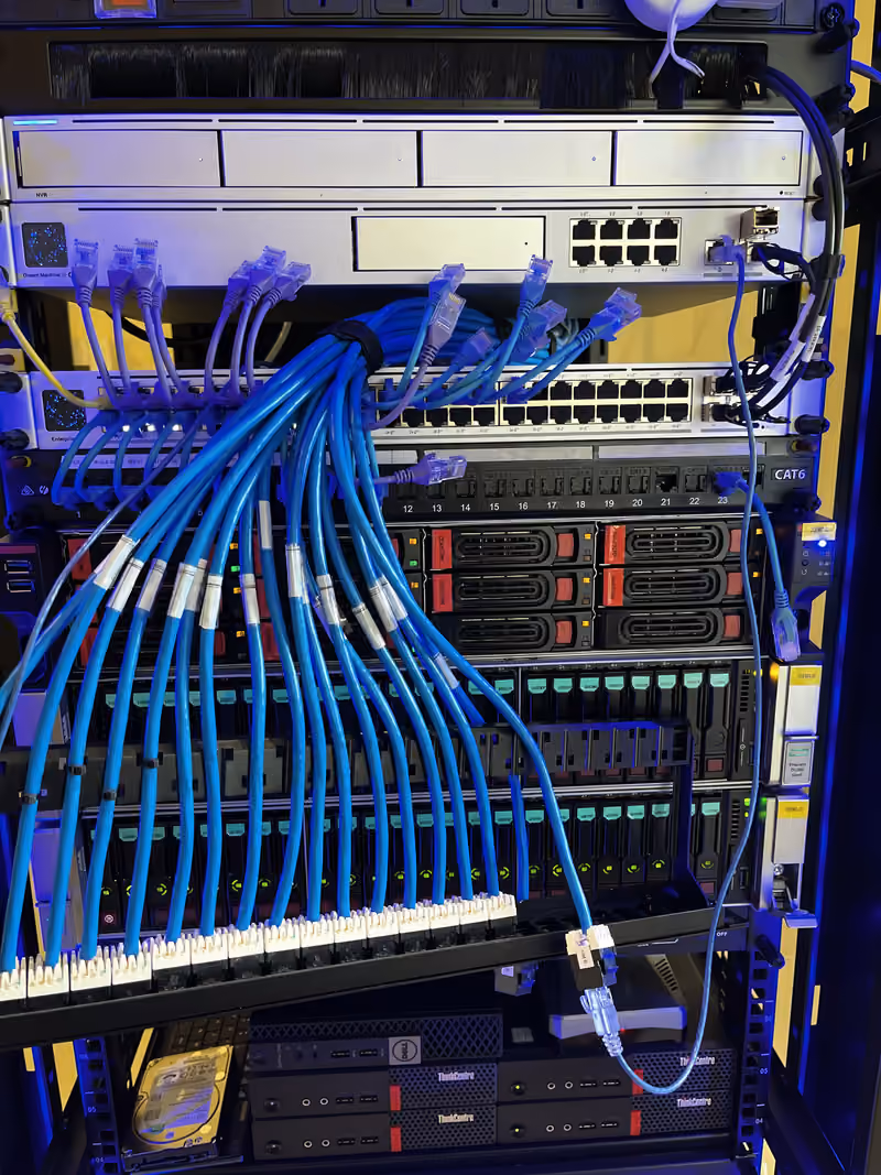 CAT6 patch panel neatly terminated and labelled.